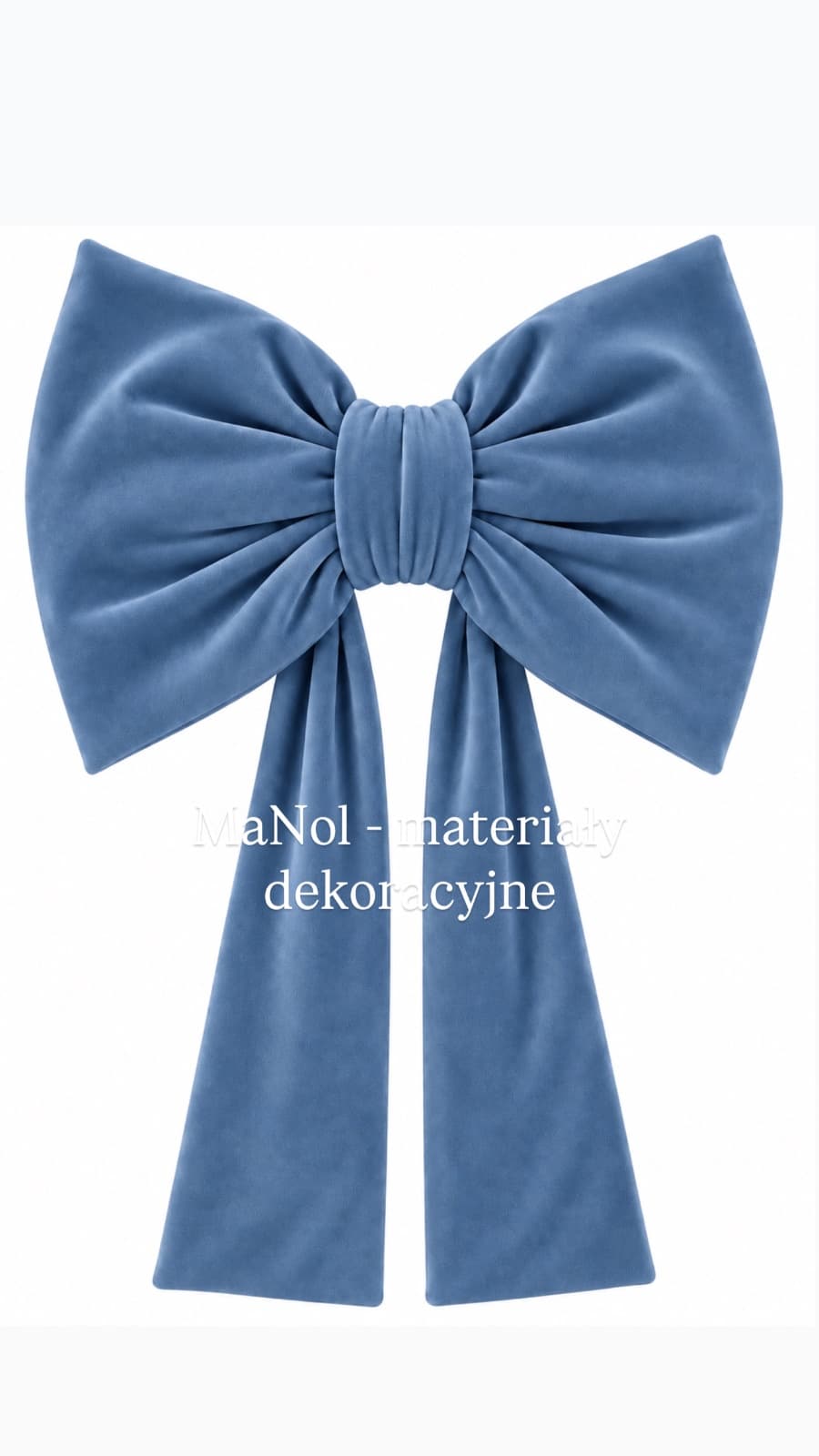 Kokarda welur - dusty blue 55x35, zwis 50 cm na stronę — kokarda na wesele, welur, dusty blue — miniatura MaNol