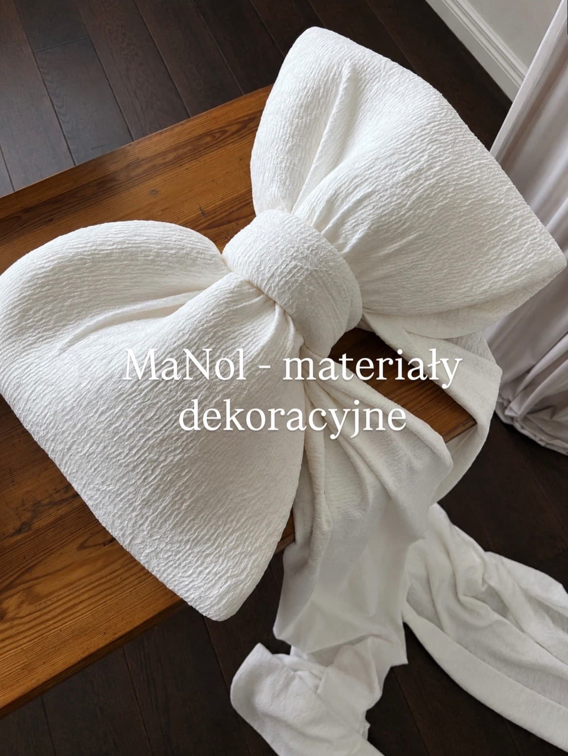 Kokarda ślubna - tłoczona 65x45, zwis 200 cm na stronę — kokarda na wesele, tłoczona, biały — miniatura MaNol