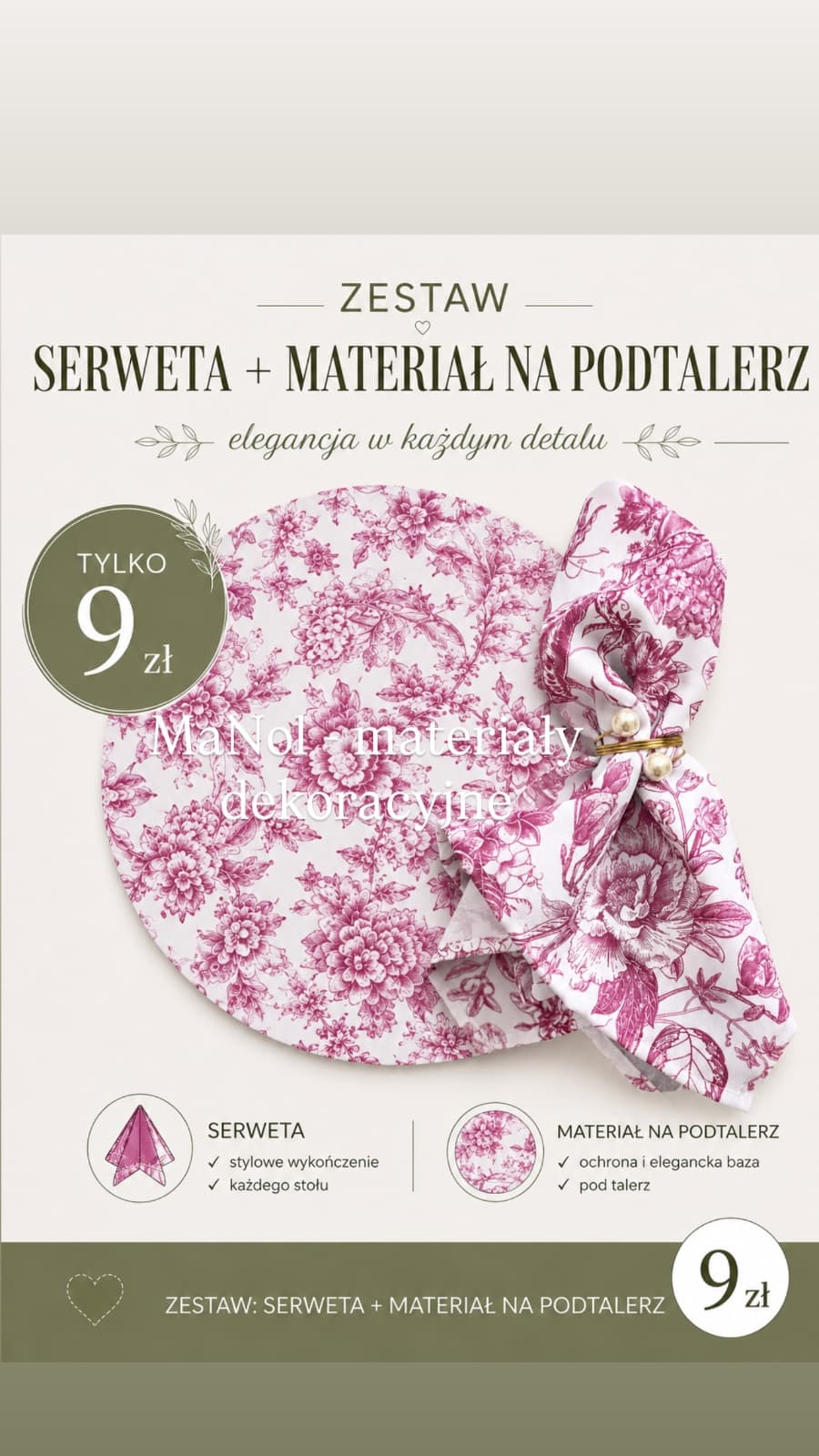 Serweta + materiał na podtalerz - różowy wzór — serweta na wesele, Panama, różowo - biały — miniatura MaNol