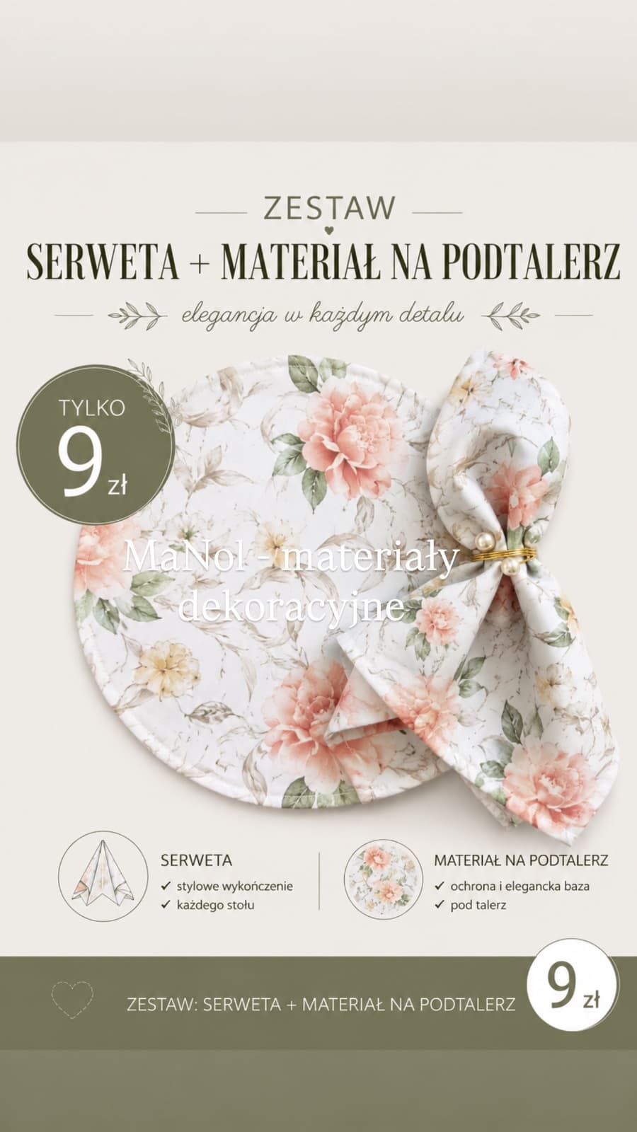 Serweta + materiał na podtalerz biały wzór — serweta na wesele, Panama, biało-zielony — miniatura MaNol
