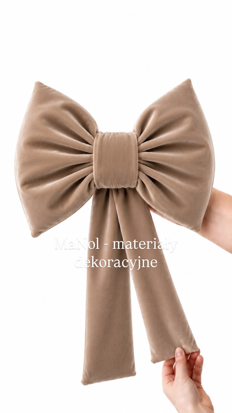 Kokarda welur - ciemny beż 55x35 — kokarda na wesele, welur, ciemny beż — miniatura MaNol