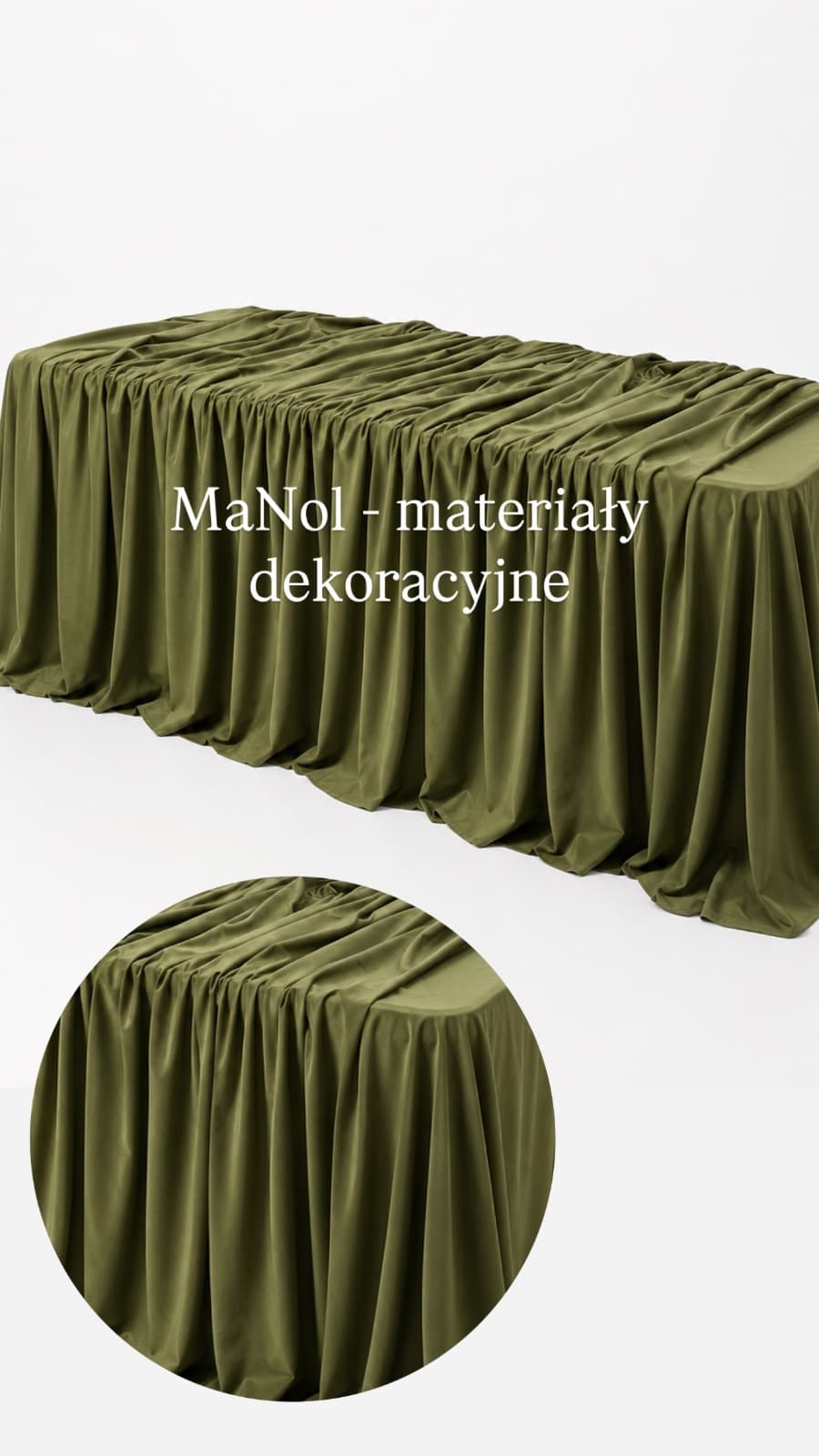 Obrus drap do ziemi 240x300 - oliwka welur — obrus na wesele, welur, oliwka — miniatura MaNol
