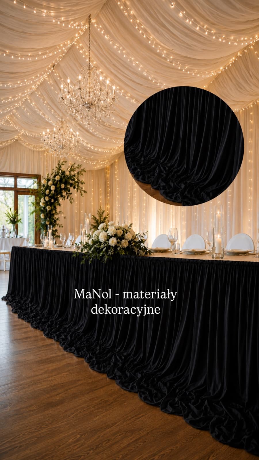 Skirting 150x300 czarny - bez prasowania — skirting na wesele, Ity, czarny — miniatura MaNol