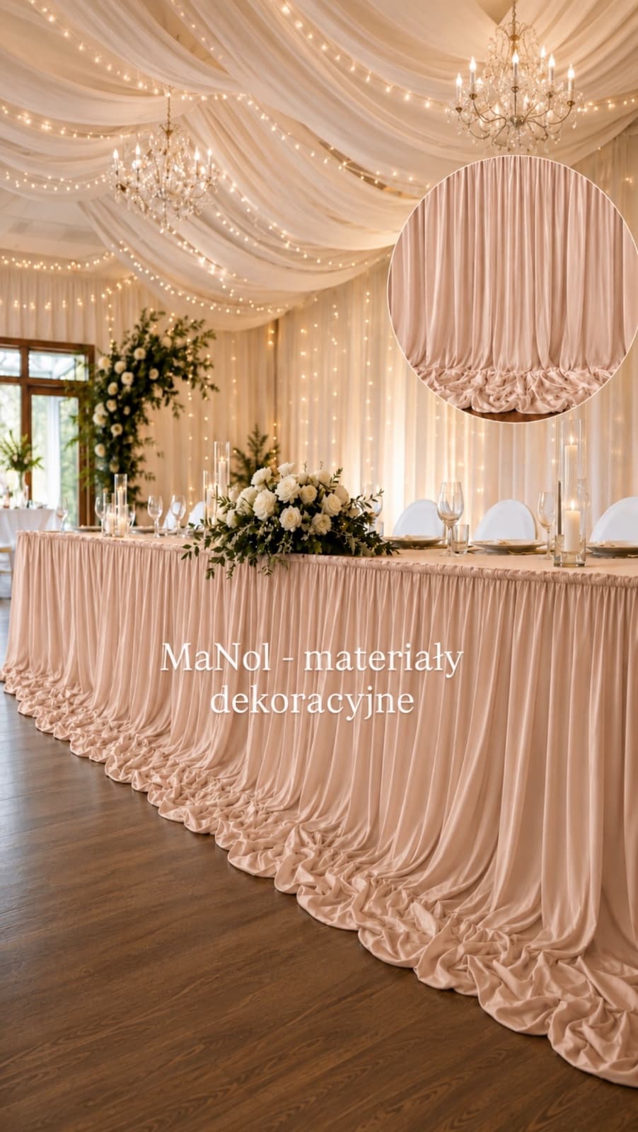 Skirting 150x300 różowy beż - bez prasowania — skirting na wesele, Ity, beżowy róż — miniatura MaNol