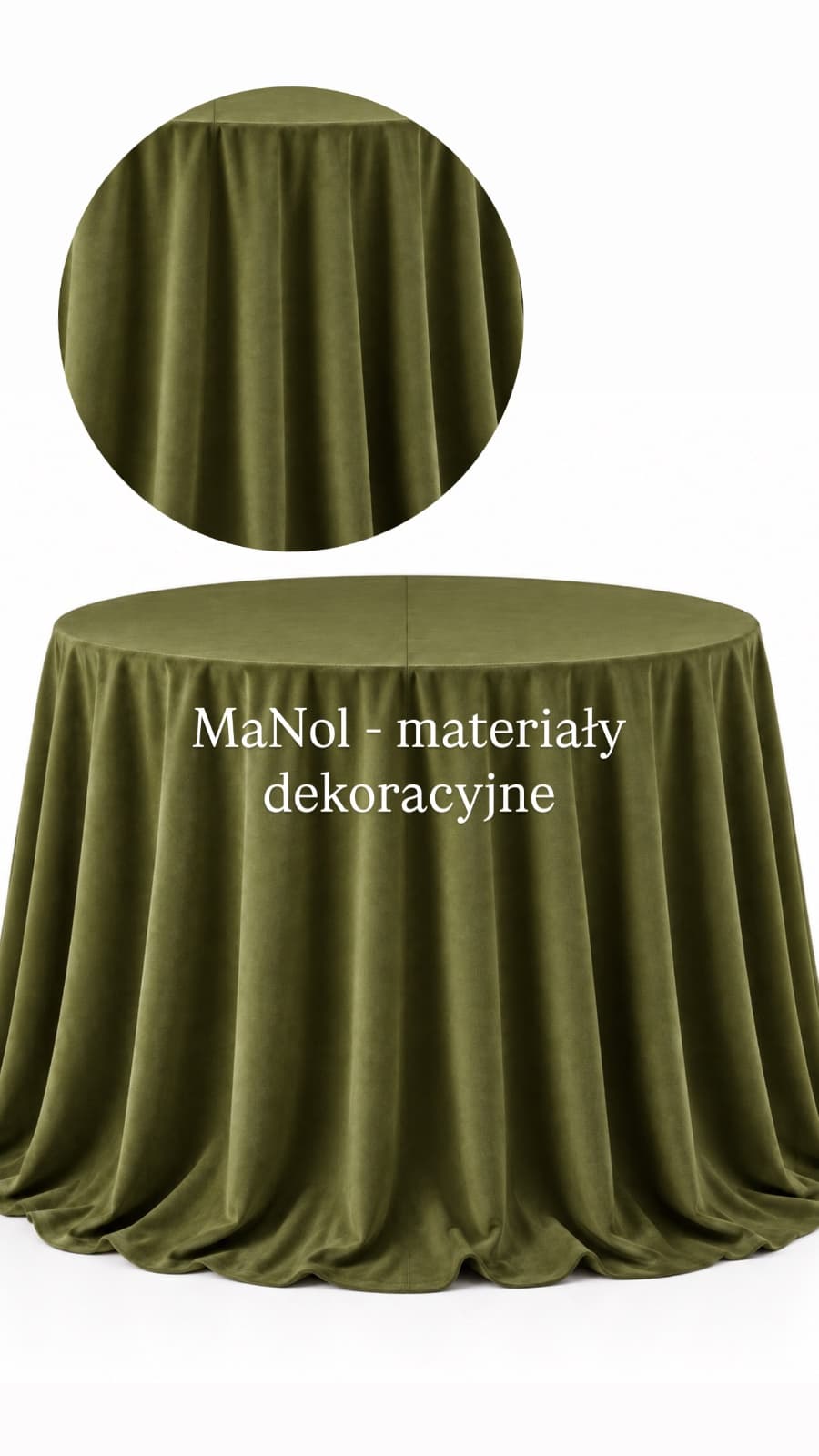 Obrus okrągły welur 330 cm - oliwka — obrus na wesele, welur, oliwka — miniatura MaNol
