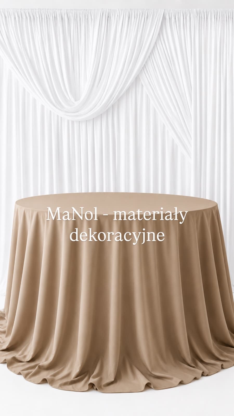 Obrus okrągły Welur 330 cm - ciepły beż bez przeszycia — obrus na wesele, welur, ciepły beż — miniatura MaNol