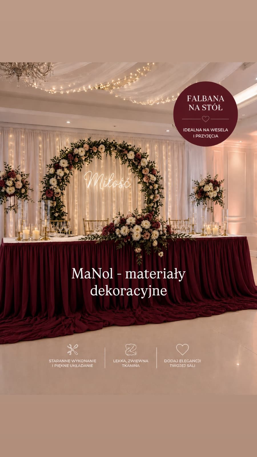Skirting 150x300 szyfon - bordo — skirting na wesele, Szyfon, Bordo — miniatura MaNol