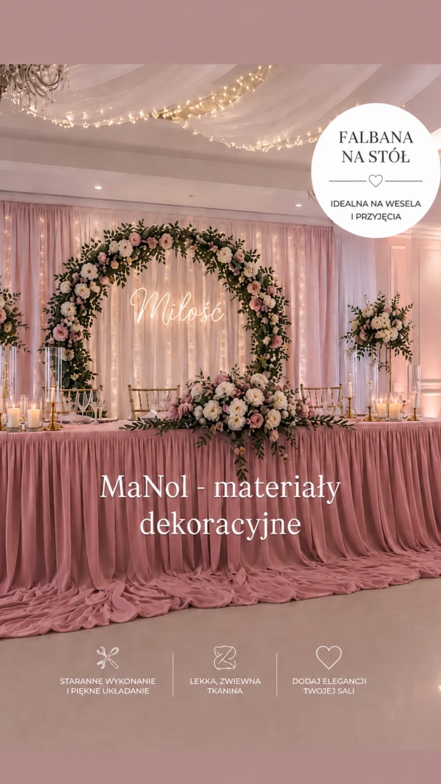 Skirting 150x300 szyfon - brudny róż — skirting na wesele, Szyfon, Brudny róż — miniatura MaNol