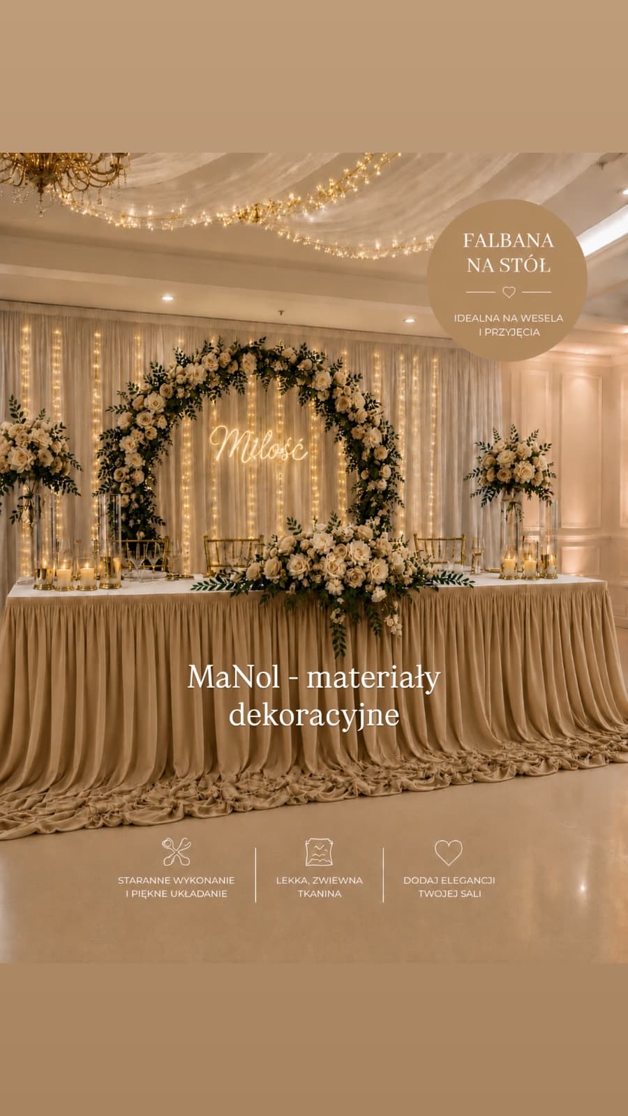 Skirting szyfon - ciepły beż — skirting na wesele, Szyfon, Ciepły beż — miniatura MaNol