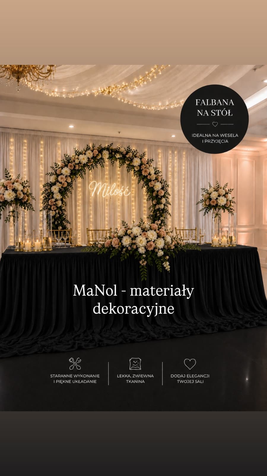 Skirting szyfon - czarny — skirting na wesele, Szyfon, Czarny — miniatura MaNol