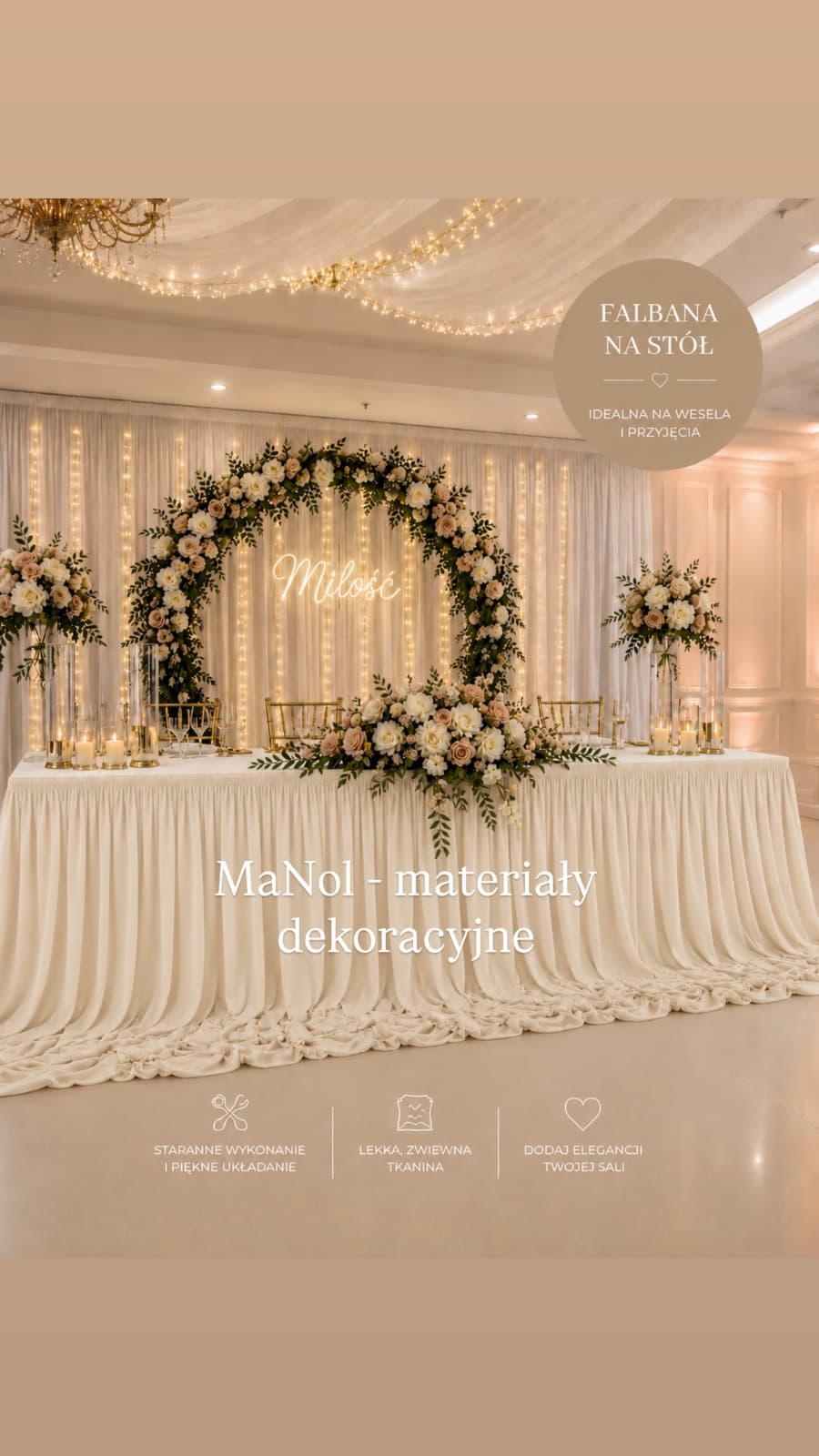 Skirting 150x300 szyfon - ecru — skirting na wesele, Szyfon, Ecru — miniatura MaNol
