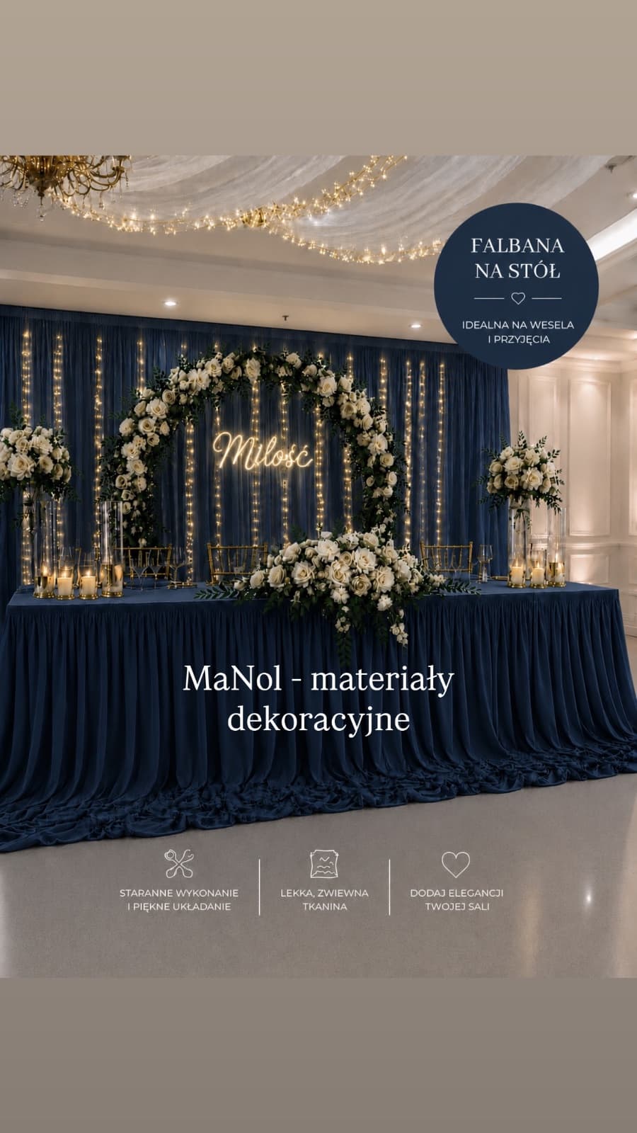 Skirting szyfon - jasny granat 150x300 — skirting na wesele, Jasny granat, Jasny granat — miniatura MaNol