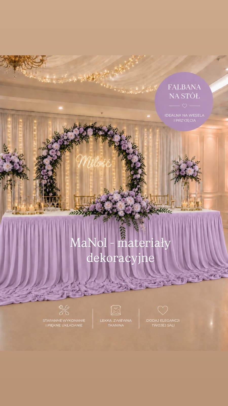 Skirting 150x300 szyfon - lila — skirting na wesele, Szyfon, Lila — miniatura MaNol