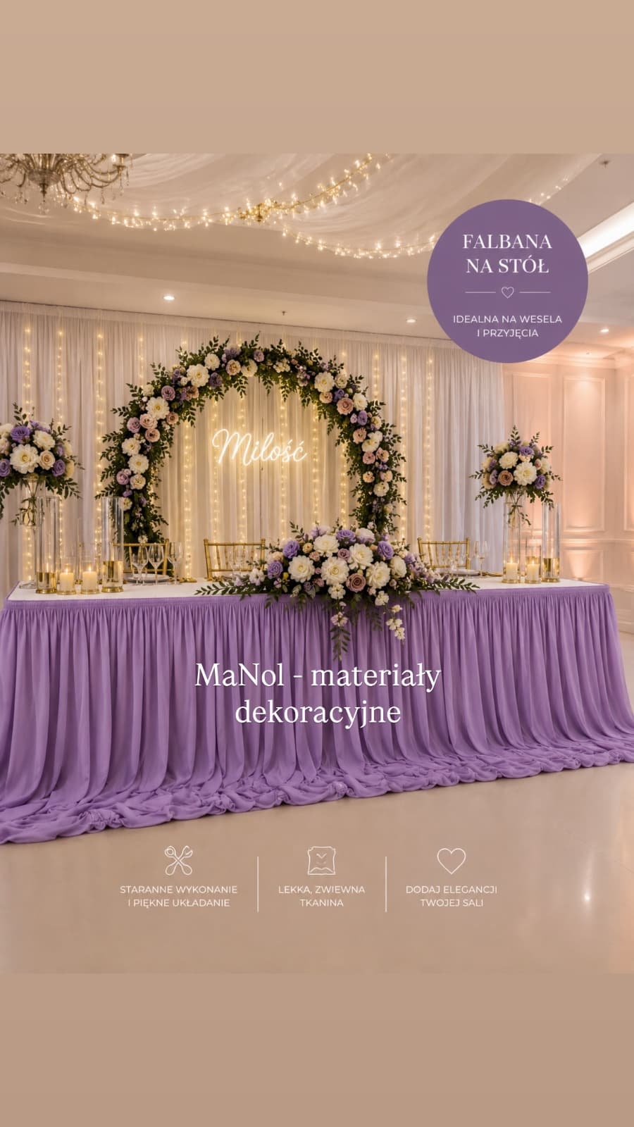Skirting 150x300 szyfon - wrzos — skirting na wesele, Szyfon, Wrzos — miniatura MaNol