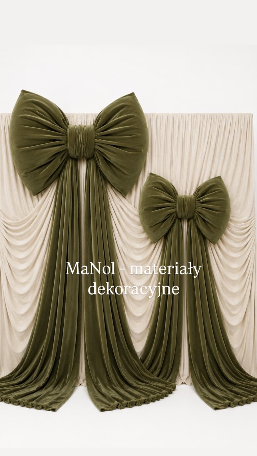 Zestaw welurowych kokard - oliwka 95x65 + 65x45 — kokarda na wesele, Welur, Oliwka — miniatura MaNol
